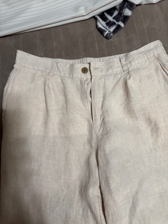 Lands' End Pants - Lands' End Cream Linen Blend High-Rise Pants